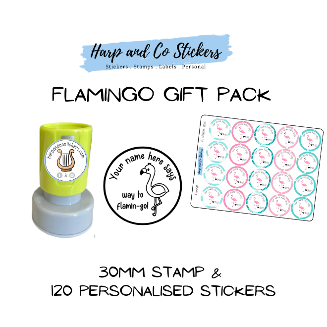 Gift Pack 30mm Stamp + 120 Stickers - Flamingo