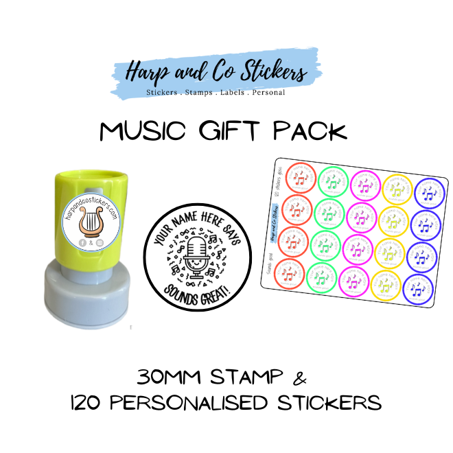 Gift Pack 30mm Stamp + 120 Stickers - Music