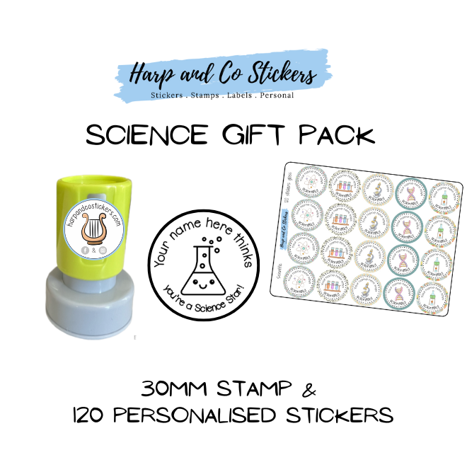 Gift Pack 30mm Stamp + 120 Stickers - Science