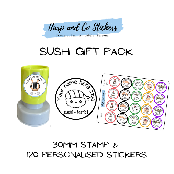 Gift Pack 30mm Stamp + 120 Stickers - Sushi