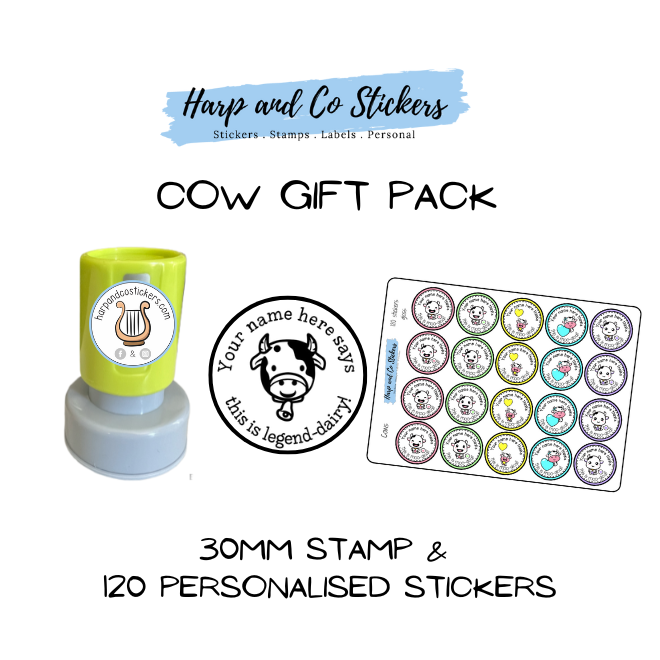 Gift Pack 30mm Stamp + 120 Stickers - Cow