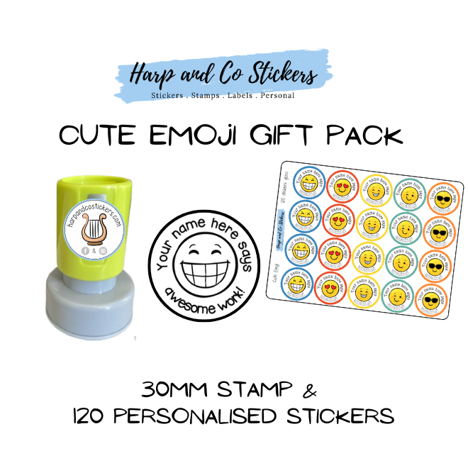 Gift Pack 30mm Stamp + 120 Stickers - Cute Emoji