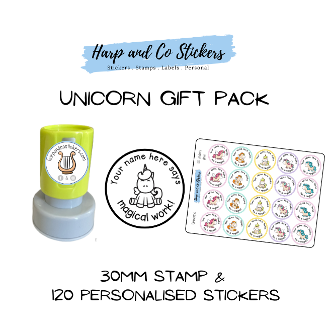 Gift Pack 30mm Stamp + 120 Stickers - Unicorn