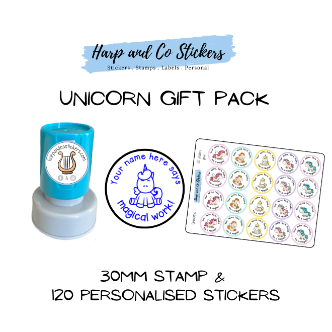 Gift Pack 30mm Stamp + 120 Stickers - Unicorn