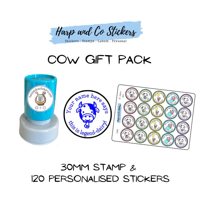 Gift Pack 30mm Stamp + 120 Stickers - Cow