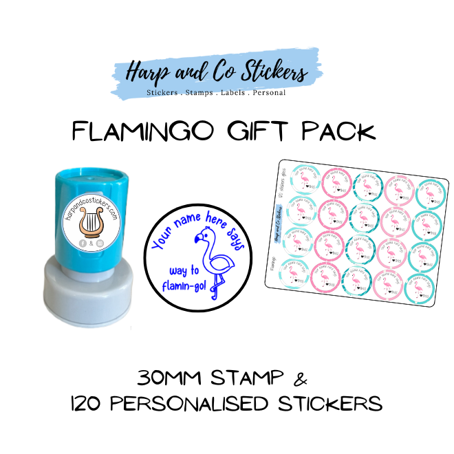 Gift Pack 30mm Stamp + 120 Stickers - Flamingo