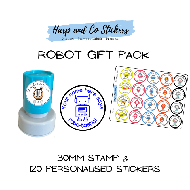 Gift Pack 30mm Stamp + 120 Stickers - Robots