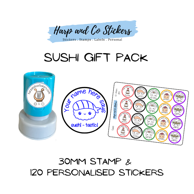 Gift Pack 30mm Stamp + 120 Stickers - Sushi