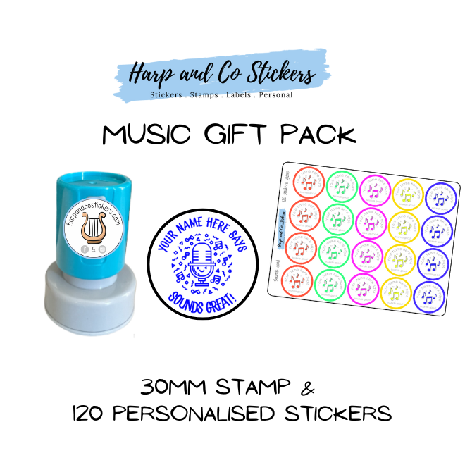 Gift Pack 30mm Stamp + 120 Stickers - Music