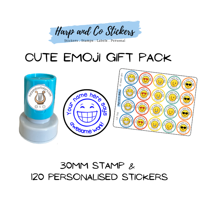 Gift Pack 30mm Stamp + 120 Stickers - Cute Emoji