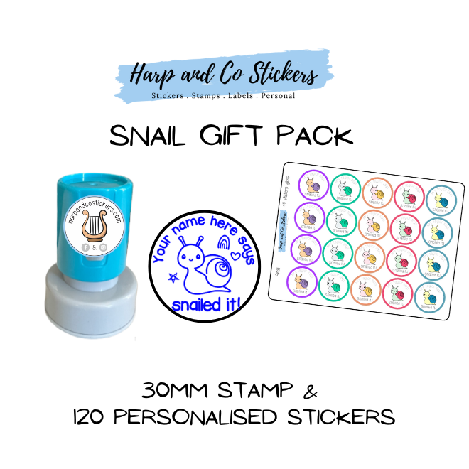 Gift Pack 30mm Stamp + 120 Stickers - Snail