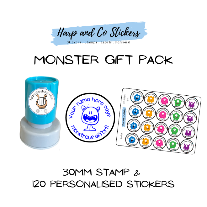 Gift Pack 30mm Stamp + 120 Stickers - Monster