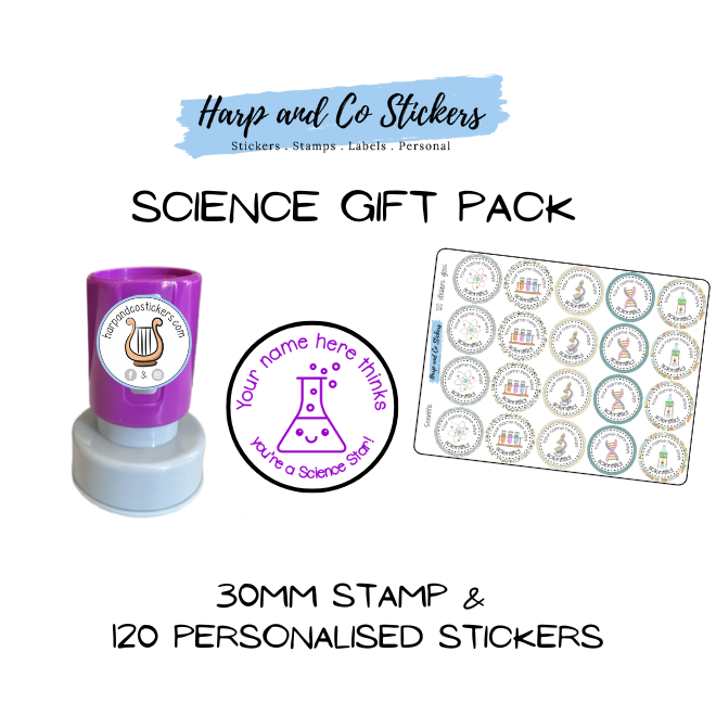 Gift Pack 30mm Stamp + 120 Stickers - Science