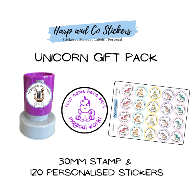 Gift Pack 30mm Stamp + 120 Stickers - Unicorn