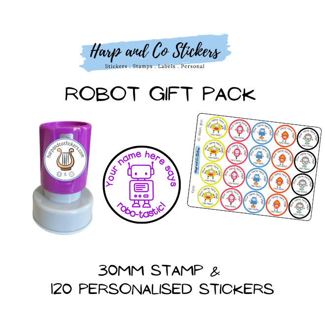 Gift Pack 30mm Stamp + 120 Stickers - Robots