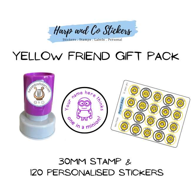 Gift Pack 30mm Stamp + 120 Stickers - Yellow Friends