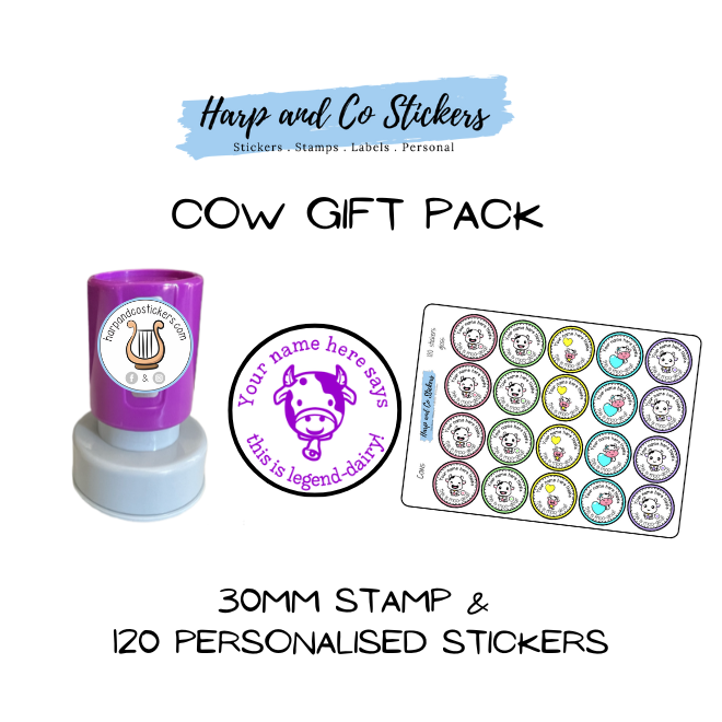 Gift Pack 30mm Stamp + 120 Stickers - Cow