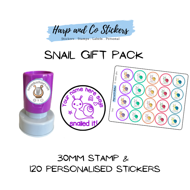 Gift Pack 30mm Stamp + 120 Stickers - Snail