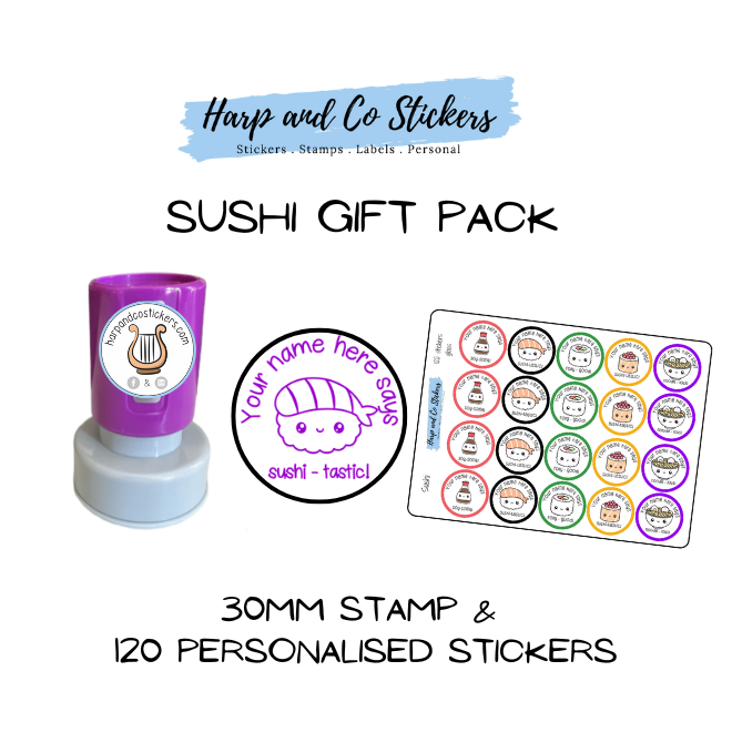 Gift Pack 30mm Stamp + 120 Stickers - Sushi