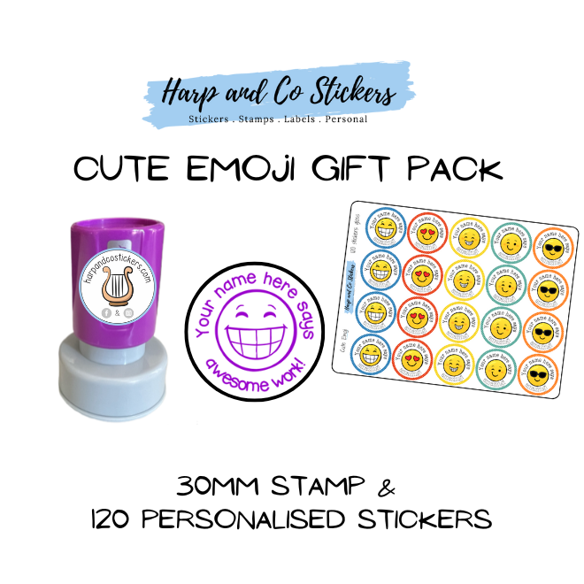 Gift Pack 30mm Stamp + 120 Stickers - Cute Emoji