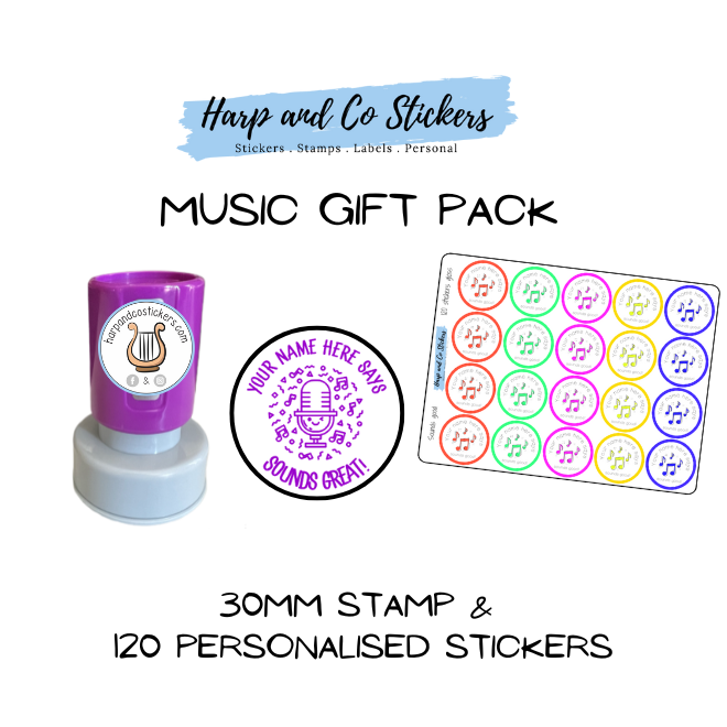 Gift Pack 30mm Stamp + 120 Stickers - Music