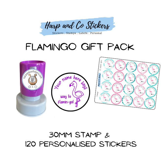 Gift Pack 30mm Stamp + 120 Stickers - Flamingo