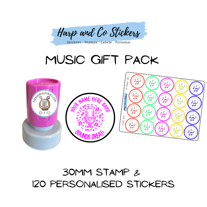 Gift Pack 30mm Stamp + 120 Stickers - Music