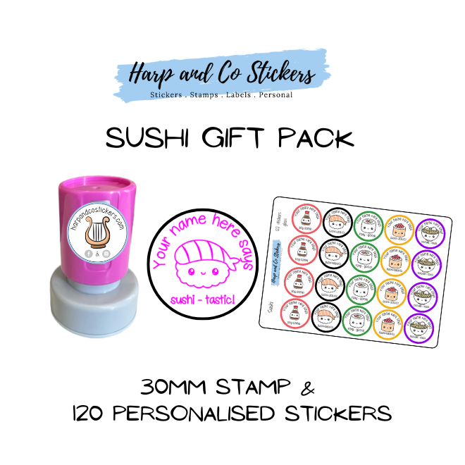 Gift Pack 30mm Stamp + 120 Stickers - Sushi