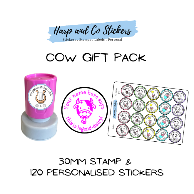 Gift Pack 30mm Stamp + 120 Stickers - Cow