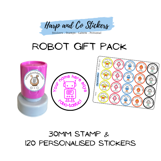 Gift Pack 30mm Stamp + 120 Stickers - Robots