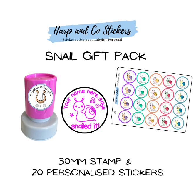 Gift Pack 30mm Stamp + 120 Stickers - Snail