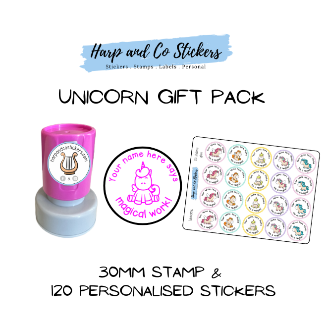 Gift Pack 30mm Stamp + 120 Stickers - Unicorn