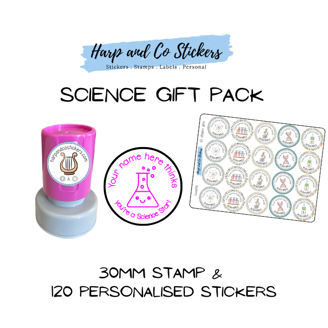 Gift Pack 30mm Stamp + 120 Stickers - Science