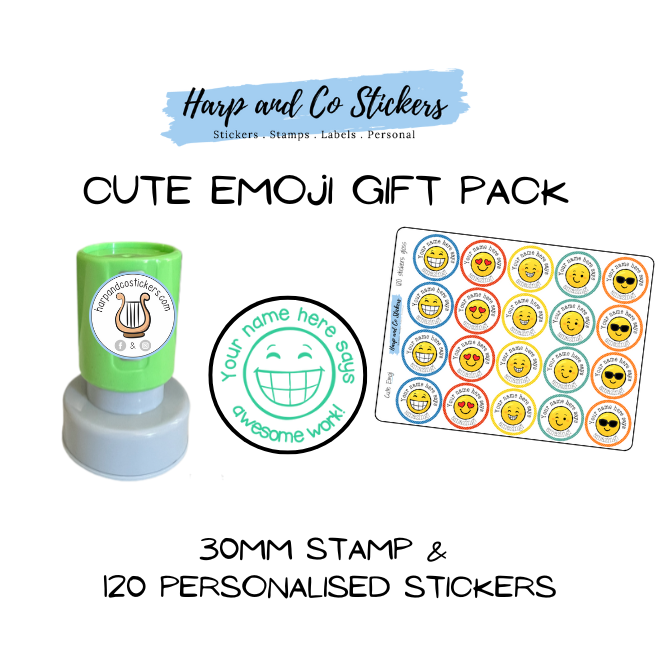 Gift Pack 30mm Stamp + 120 Stickers - Cute Emoji