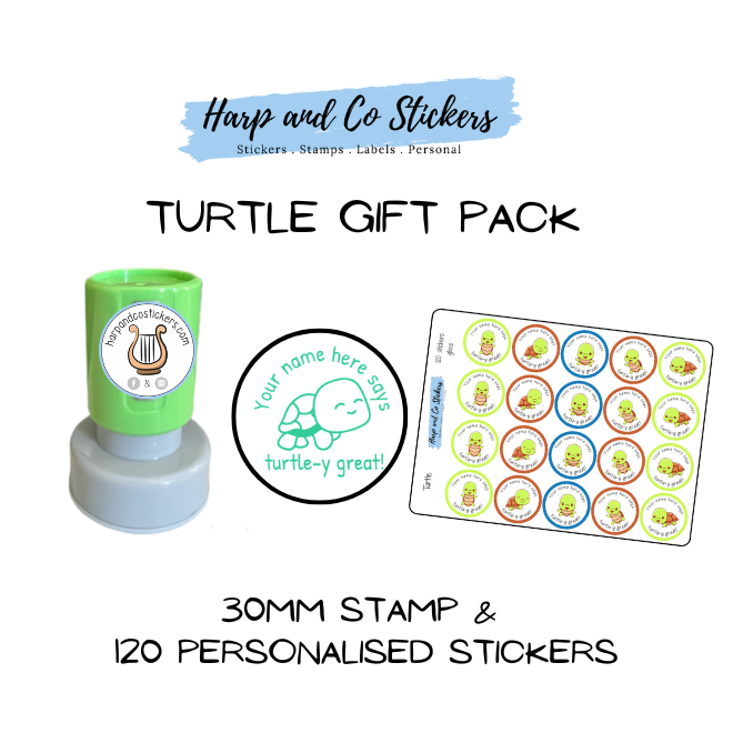 Gift Pack 30mm Stamp + 120 Stickers - Turtle