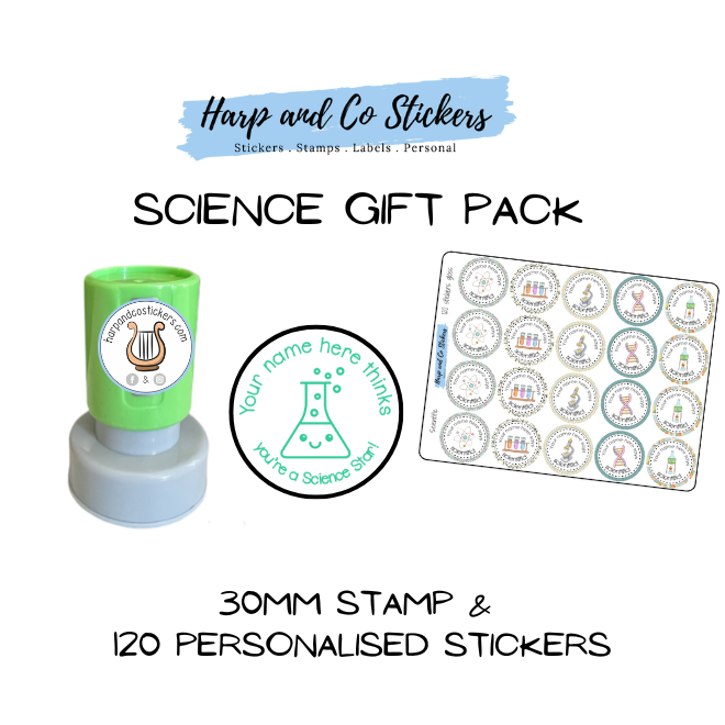 Gift Pack 30mm Stamp + 120 Stickers - Science