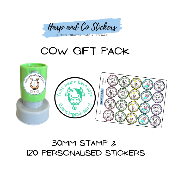 Gift Pack 30mm Stamp + 120 Stickers - Cow