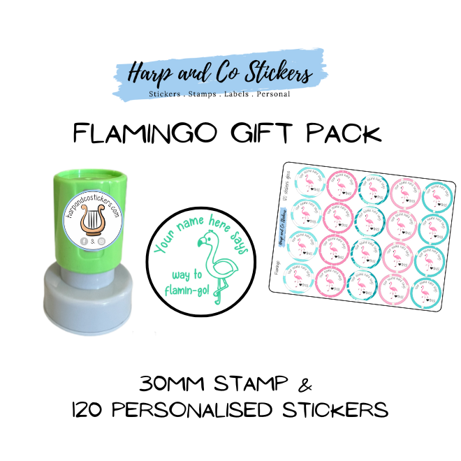 Gift Pack 30mm Stamp + 120 Stickers - Flamingo