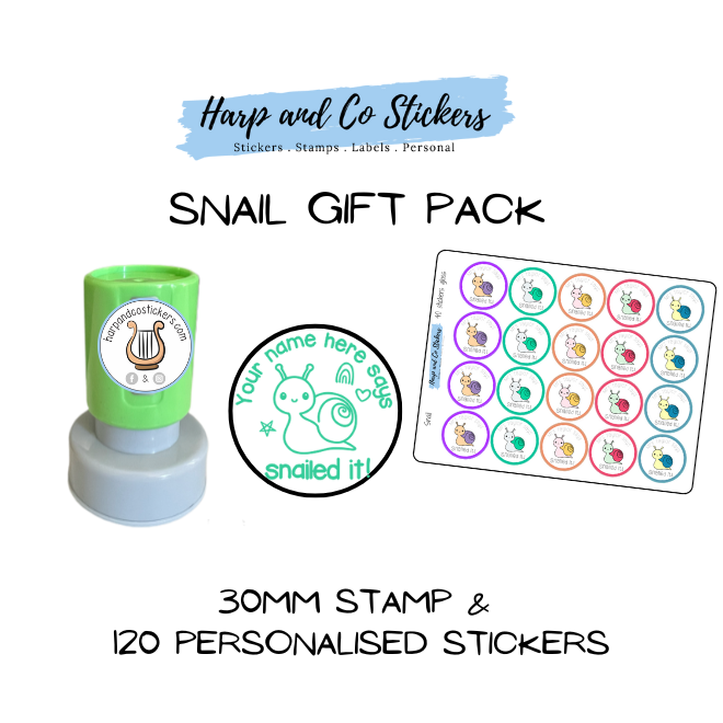 Gift Pack 30mm Stamp + 120 Stickers - Snail