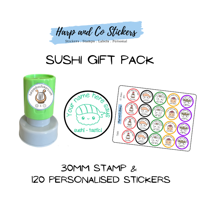 Gift Pack 30mm Stamp + 120 Stickers - Sushi