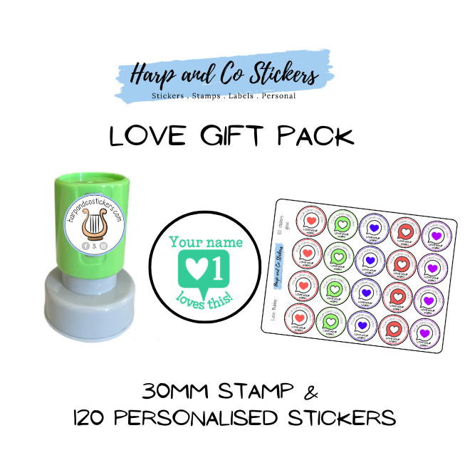 Gift Pack 30mm Stamp + 120 Stickers - Love