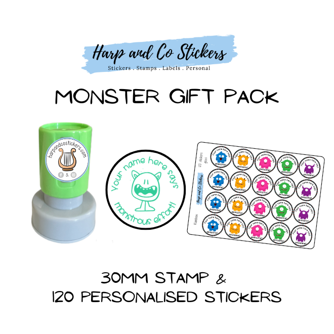 Gift Pack 30mm Stamp + 120 Stickers - Monster