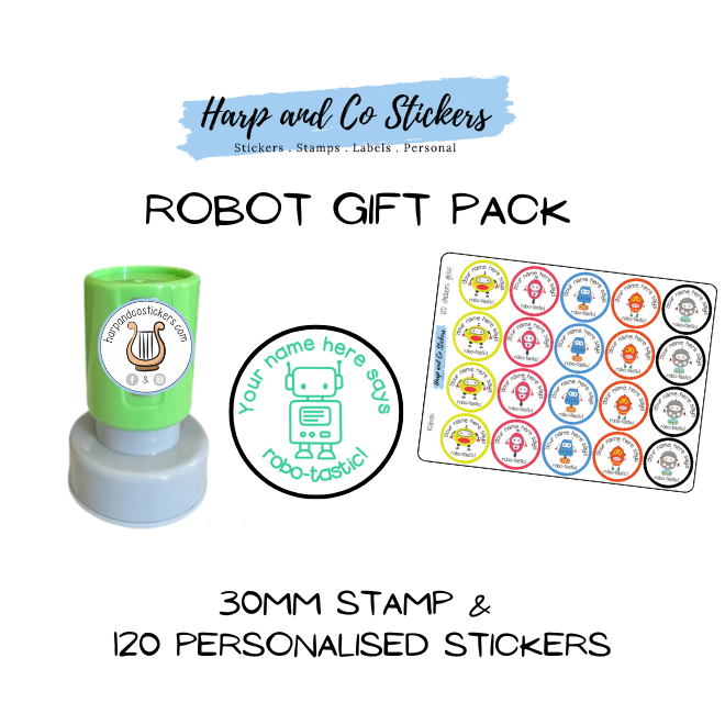 Gift Pack 30mm Stamp + 120 Stickers - Robots