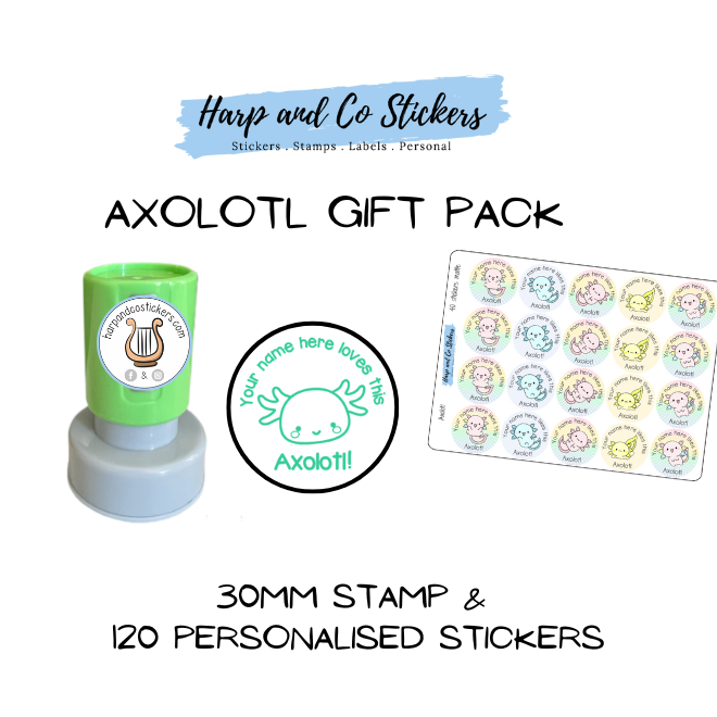 Gift Pack 30mm Stamp + 120 Stickers - Axolotl