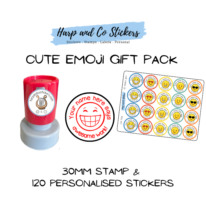 Gift Pack 30mm Stamp + 120 Stickers - Cute Emoji