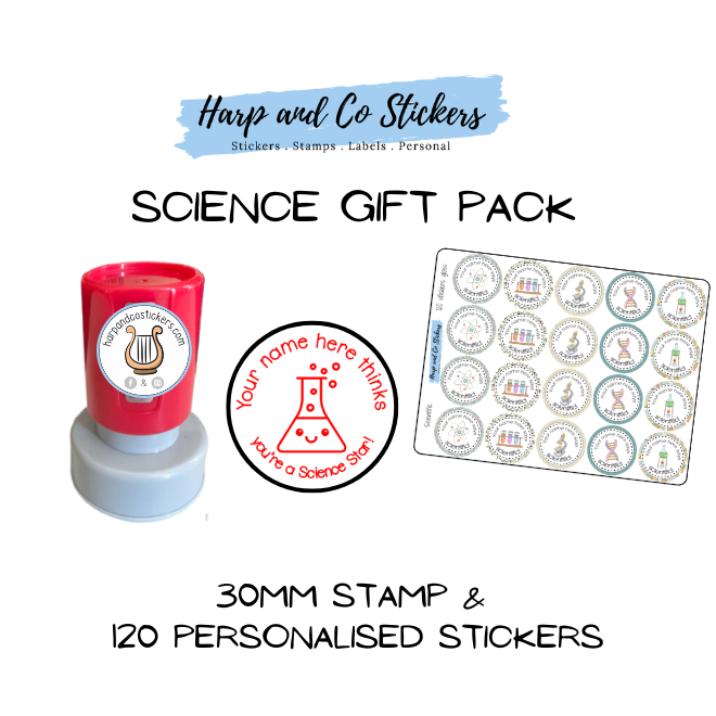 Gift Pack 30mm Stamp + 120 Stickers - Science