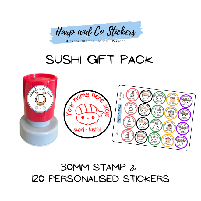 Gift Pack 30mm Stamp + 120 Stickers - Sushi