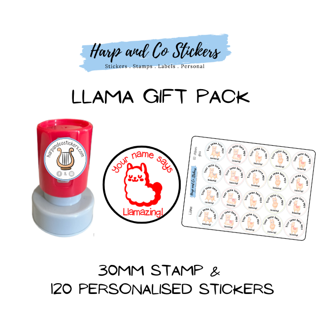 Gift Pack 30mm Stamp + 120 Stickers - Llama