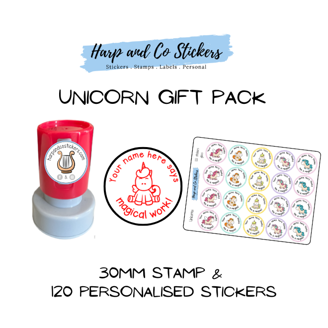 Gift Pack 30mm Stamp + 120 Stickers - Unicorn