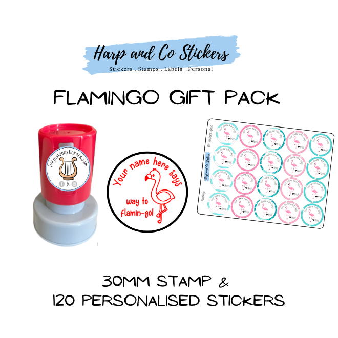 Gift Pack 30mm Stamp + 120 Stickers - Flamingo